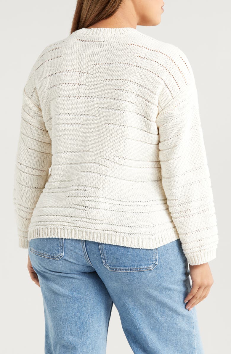 Vince Camuto Pointelle Crewneck Sweater, Alternate, color, Coconut Milk