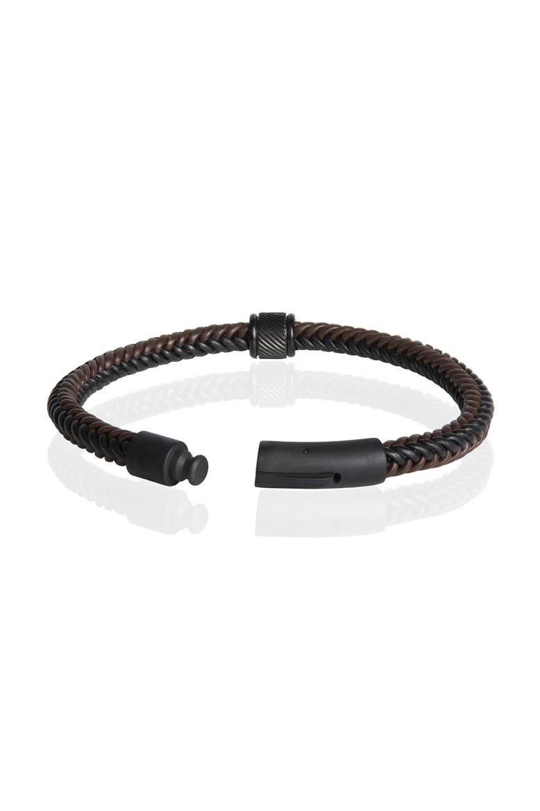 Brown and Black Braided Leather Bracelet for Men, 8,5", Alternate, color, Brown