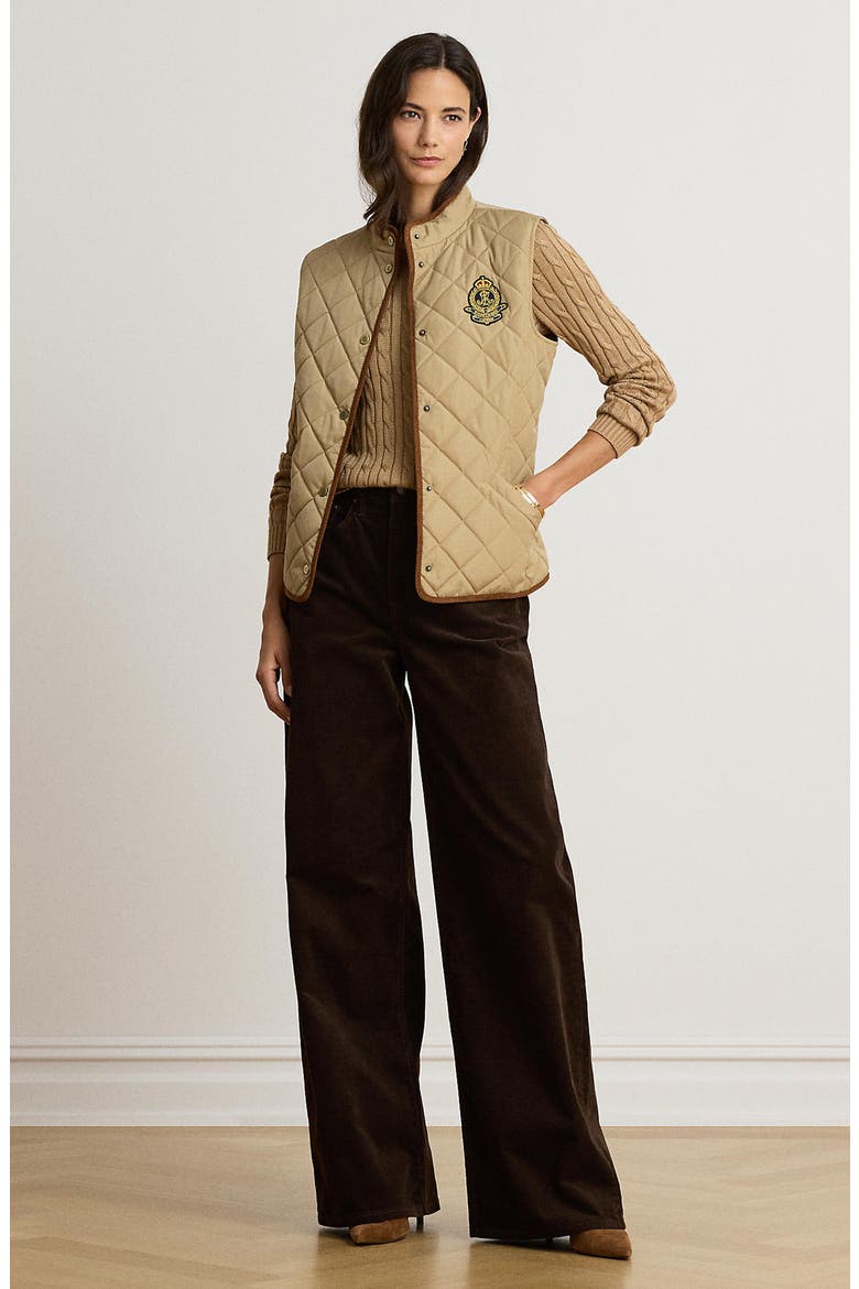 Logo Crest Quilted Vest, Alternate, color, BIRCH TAN