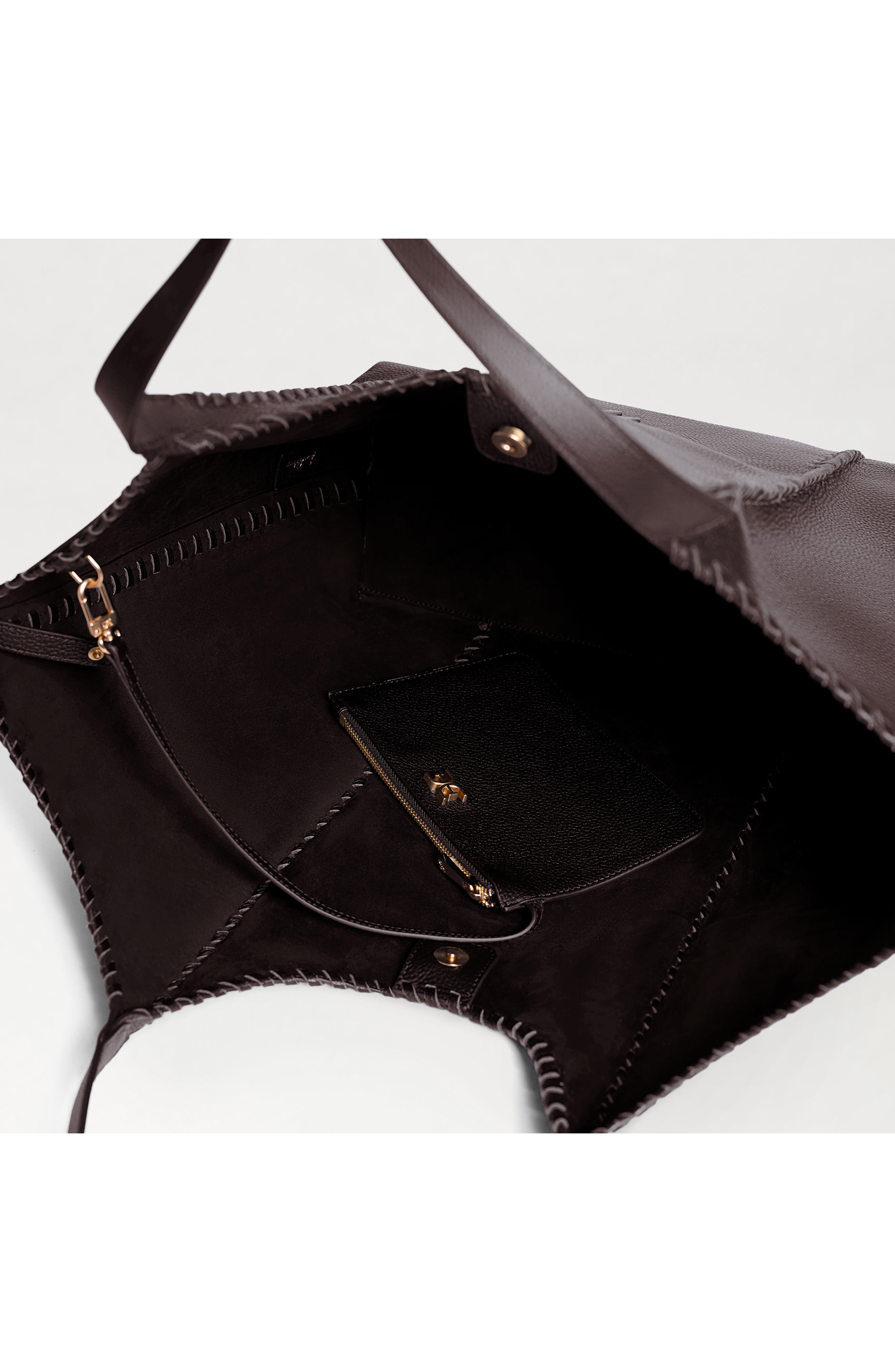 Sam Edelman Sylvia Whipstitched Leather Tote Bag, Alternate, color, Dark Brown