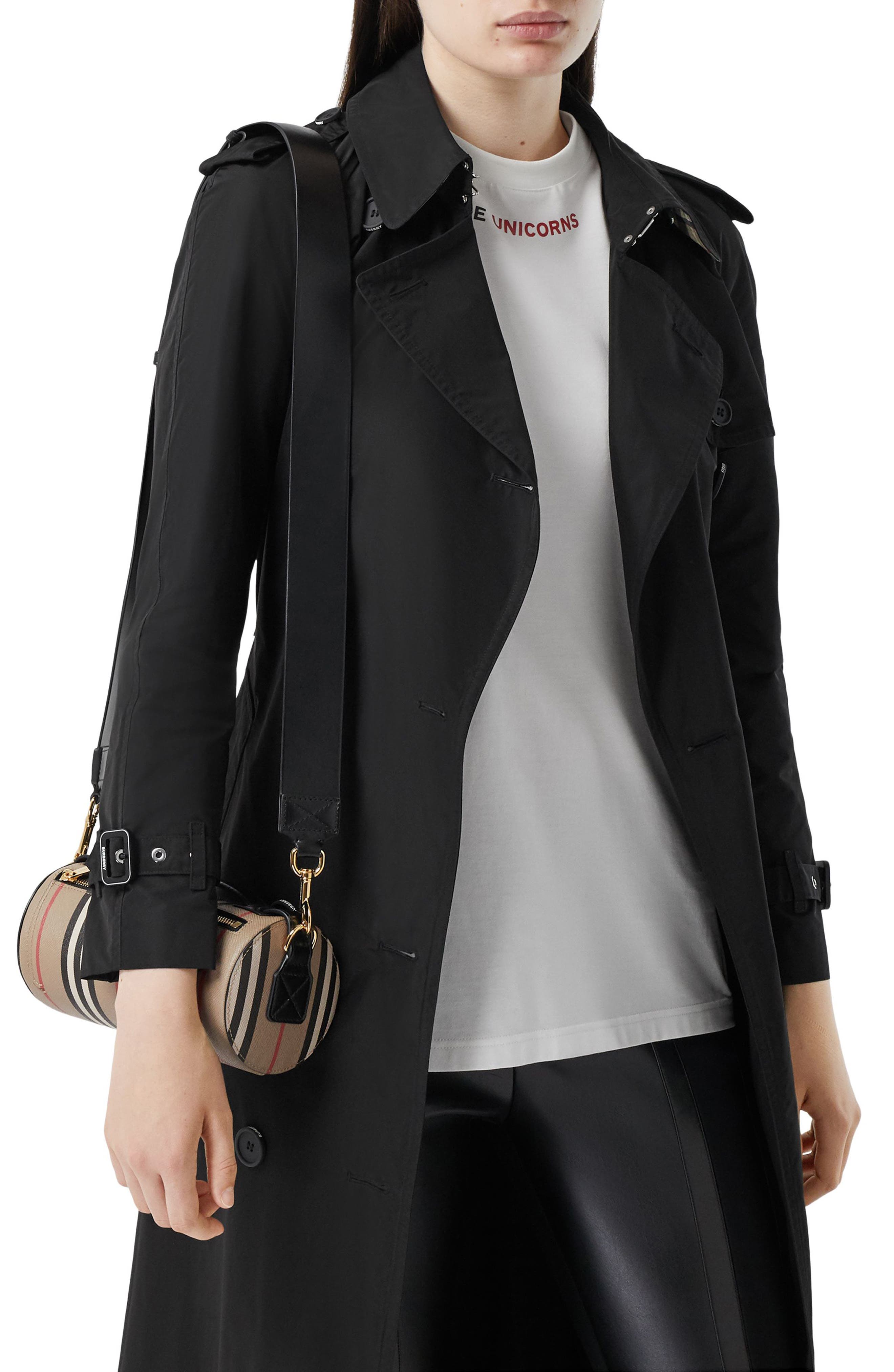 Burberry Icon Stripe E-Canvas & Leather Barrel Bag, Alternate, color, 