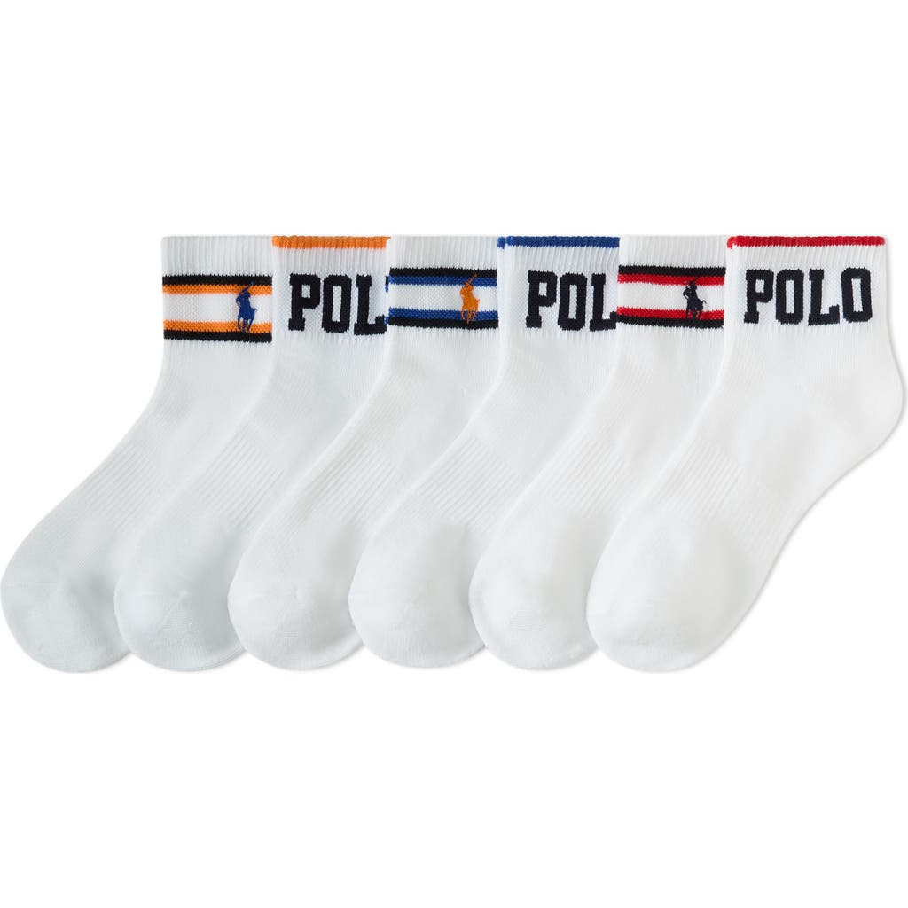 Polo Ralph Lauren Polo Varsity Stripe 6-pack Assorted Ankle Socks In White/assorted
