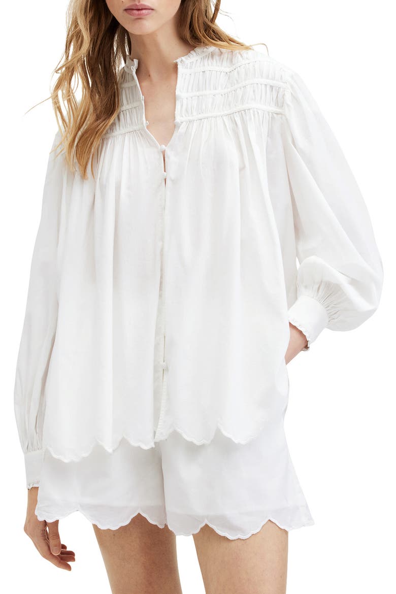 Ettie Scalloped Hem Shirt, Main, color, OFF WHITE