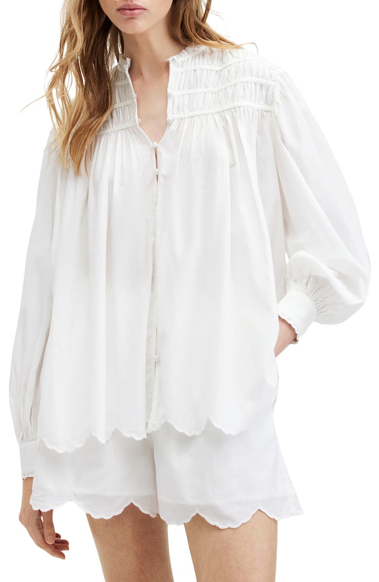 AllSaints Ettie Scalloped Hem Shirt, Main, color,