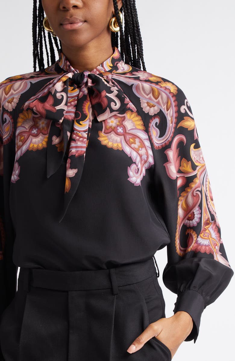 Etro Paisley Print Silk Crêpe de Chine Top, Alternate, color, Printed Black Base