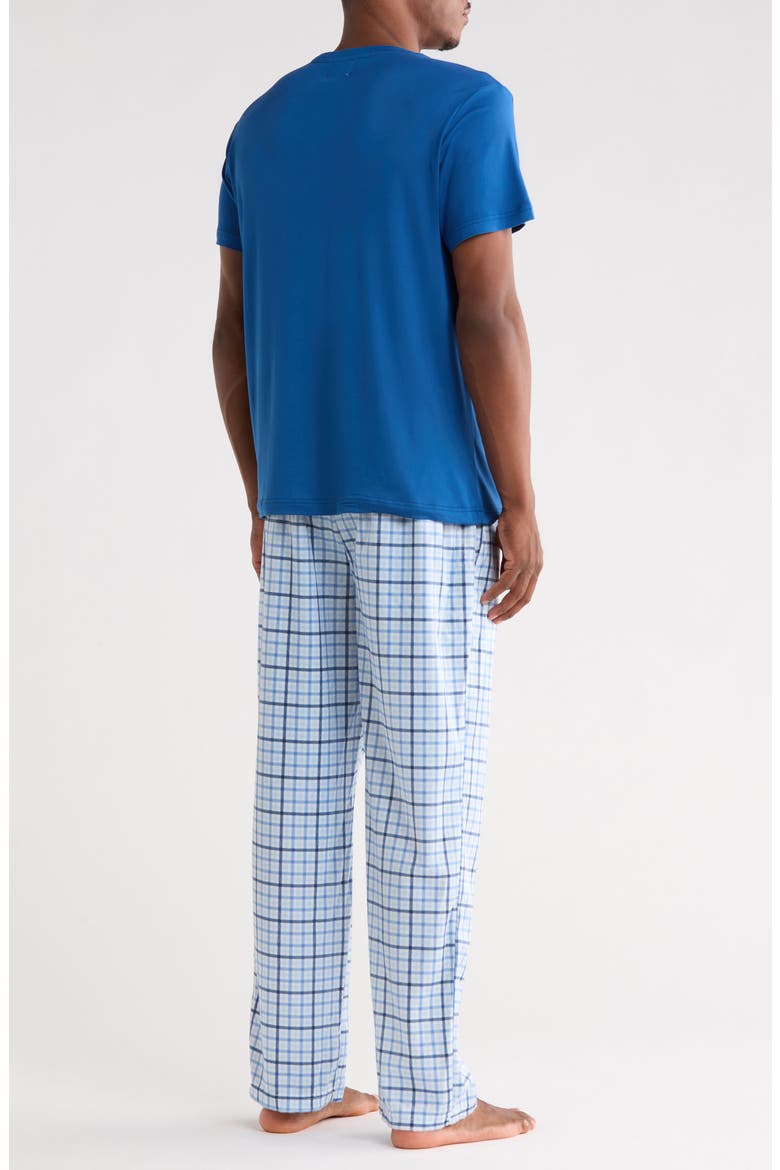 Crewneck T-Shirt & Plaid Pajama Pants Set, Alternate, color, BLUE