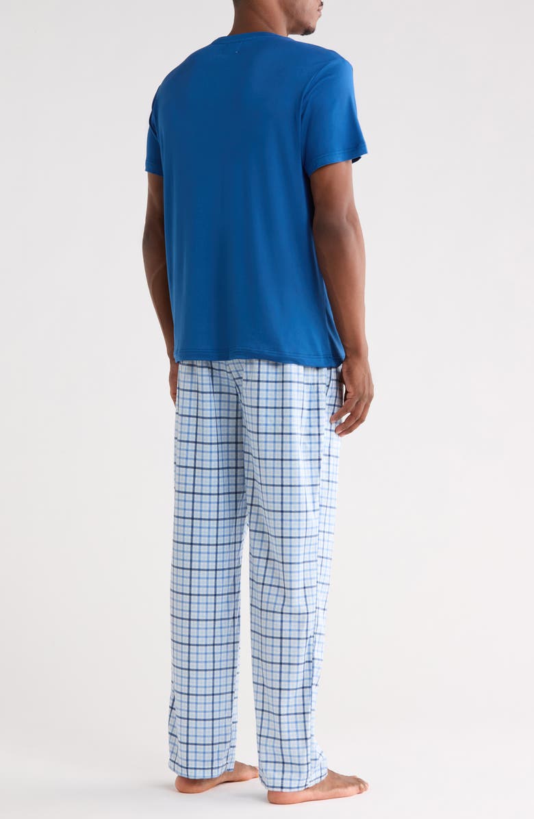 GEOFFREY BEENE Crewneck T-Shirt & Plaid Pajama Pants Set, Alternate, color, Blue