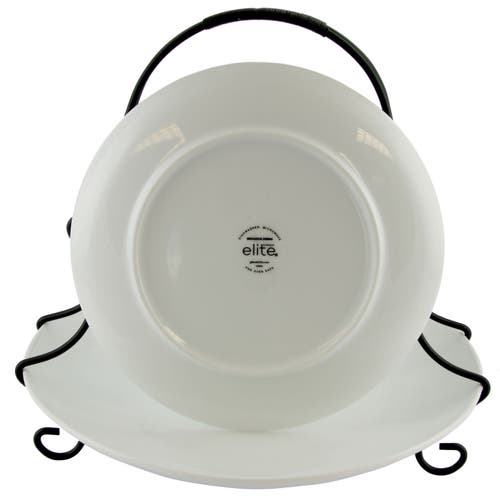 Gibson Elite Splendid Grace 2 Tiered Serving Set With Metal Rack In White In White