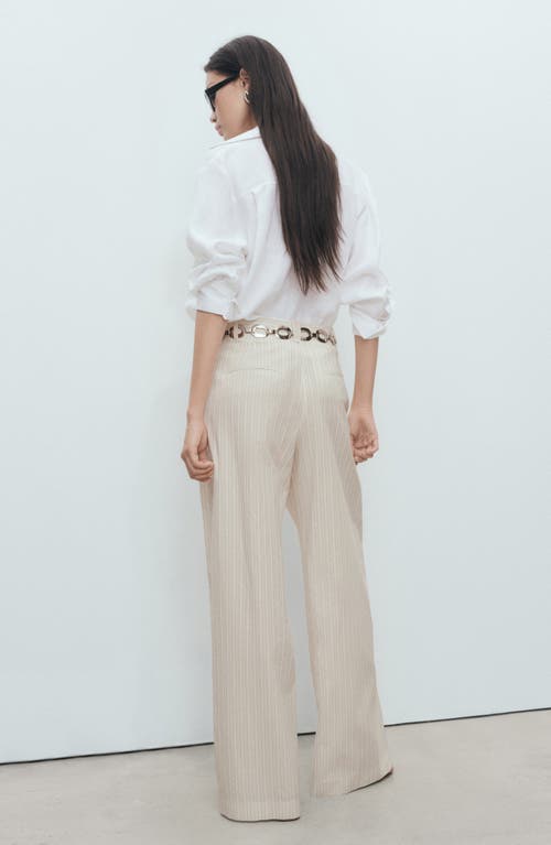 Mango Stripe Cotton Wide Leg Pants In White
