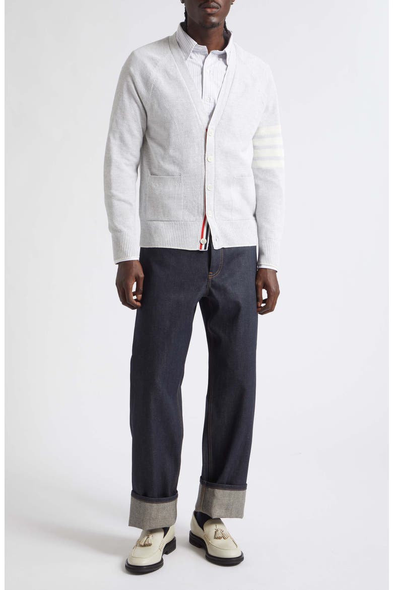 Relaxed Fit Crossover Tuck Stitch Linen & Cotton V-Neck Cardigan, Alternate, color, PALE GREY