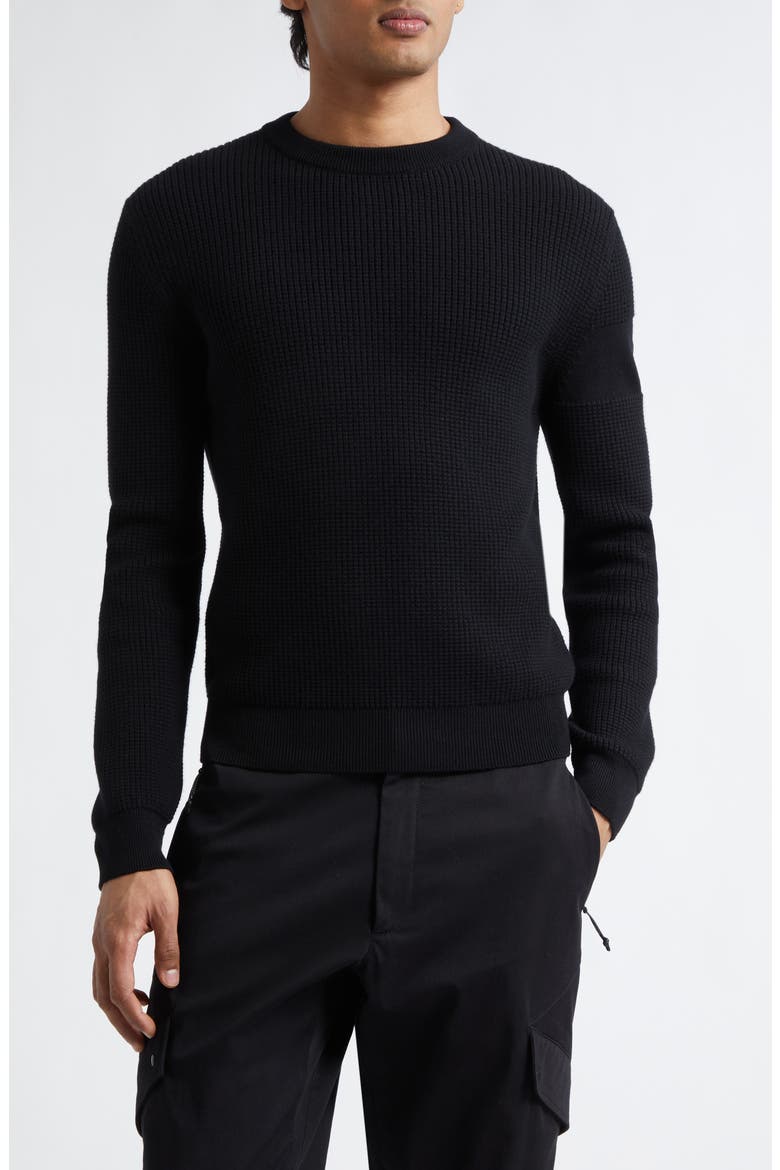Waffle Stitch Virgin Wool Sweater, Main, color, BLACK