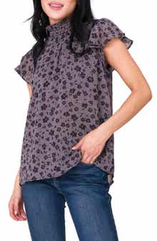 GIBSONLOOK Smocked Neck Flutter Sleeve Blouse