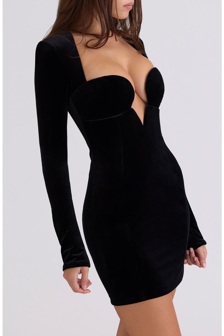 Sierra Long Sleeve Stretch Velvet Minidress, Alternate, color, BLACK