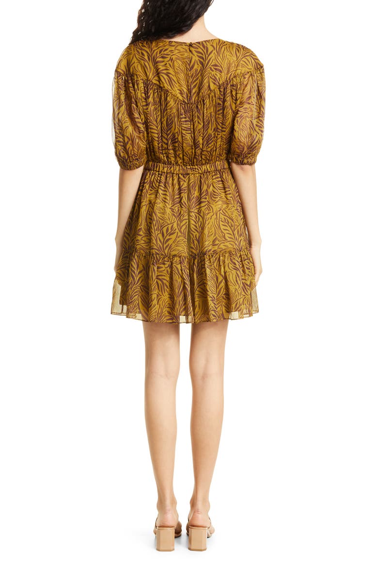 Mairley Leaf Print Ruffle Hem Dress, Alternate, color, MID YELLOW
