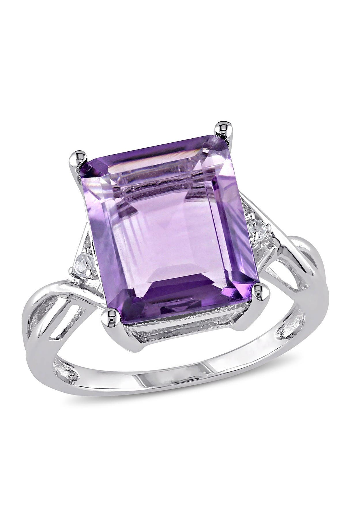DELMAR Emerald Cut Amethyst & White Topaz Ring