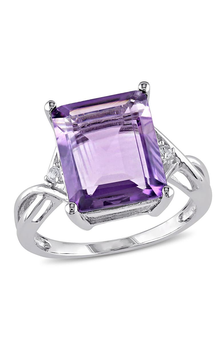DELMAR Emerald Cut Amethyst & White Topaz Ring, Main, color, Purple