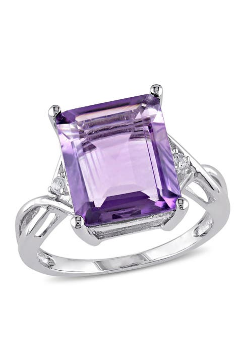 Emerald Cut Amethyst & White Topaz Ring