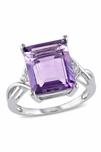 DELMAR Emerald Cut Amethyst & White Topaz Ring