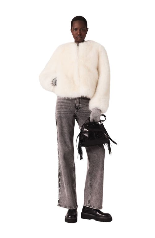 Maje Beaded Wide-leg Jeans In Gray