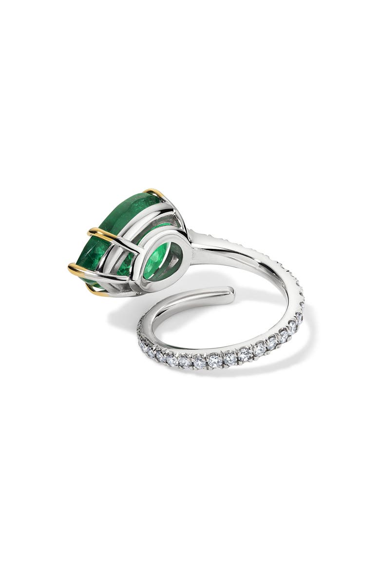 Emerald & Diamond Single Spiral Ring, Alternate, color, 18K WHITE GOLD