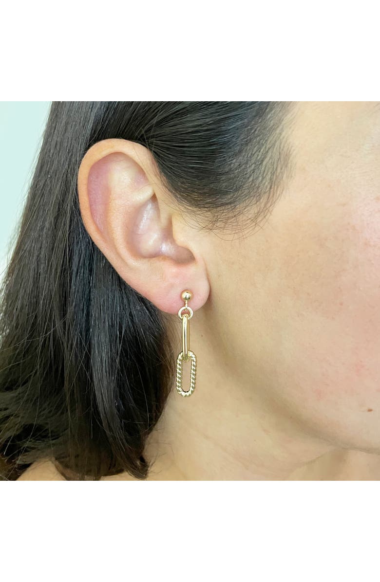 The Lovery Fine Jewelry Double Link Textured Paperclip Drop Earrings, Alternate, color, Yellow Gold