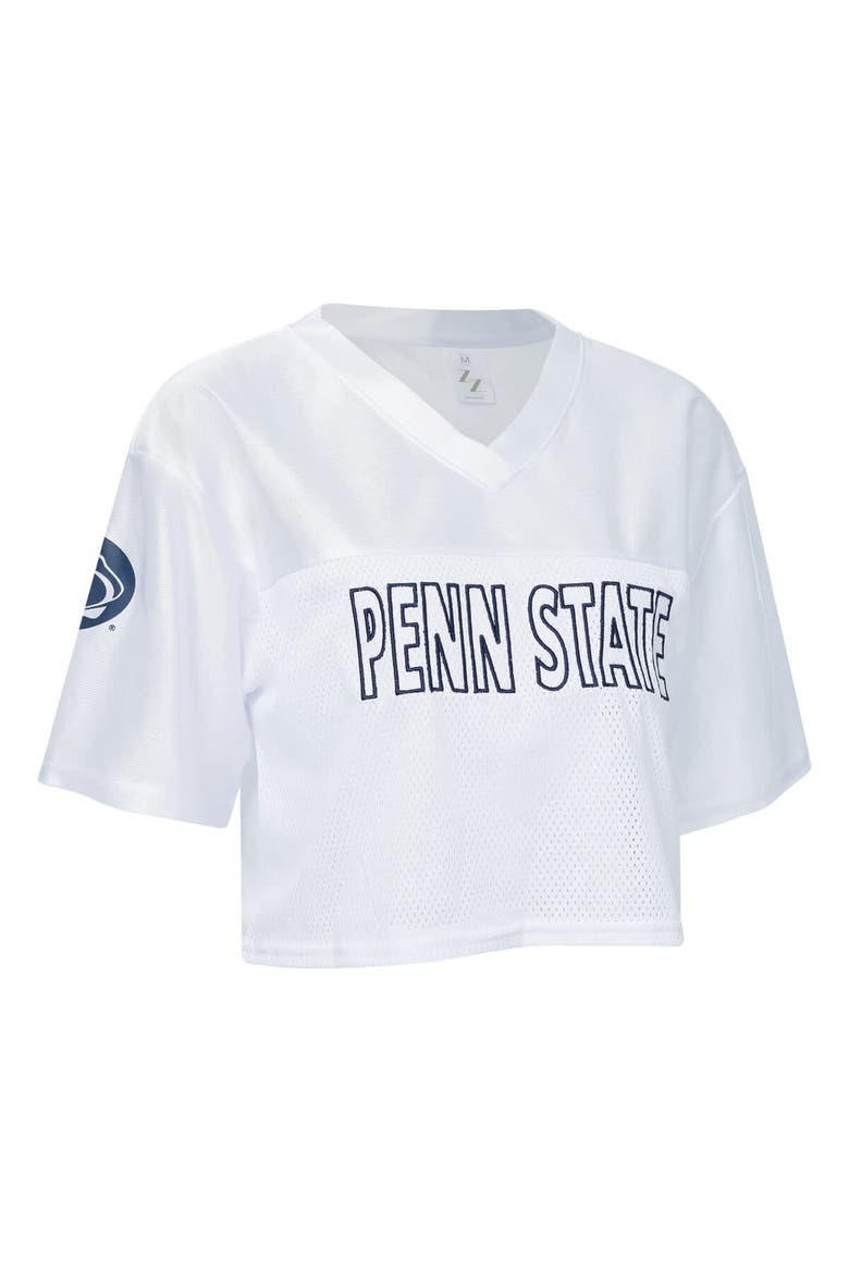 Women's ZooZatz White Penn State Nittany Lions Mesh Cropped V-Neck T-Shirt, Alternate, color, White