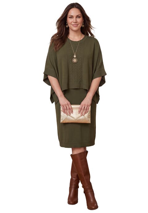 Cable Knit Cape Sweater Dress