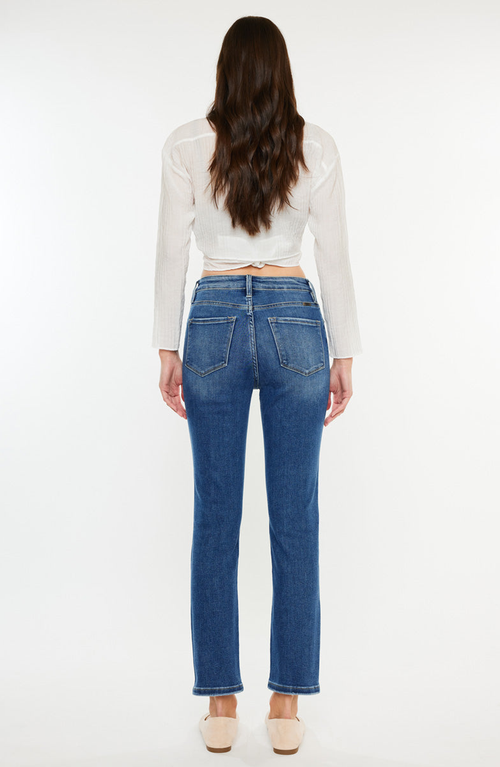 Kancan High Rise Slim Straight Jeans In Medium Wash In Blue