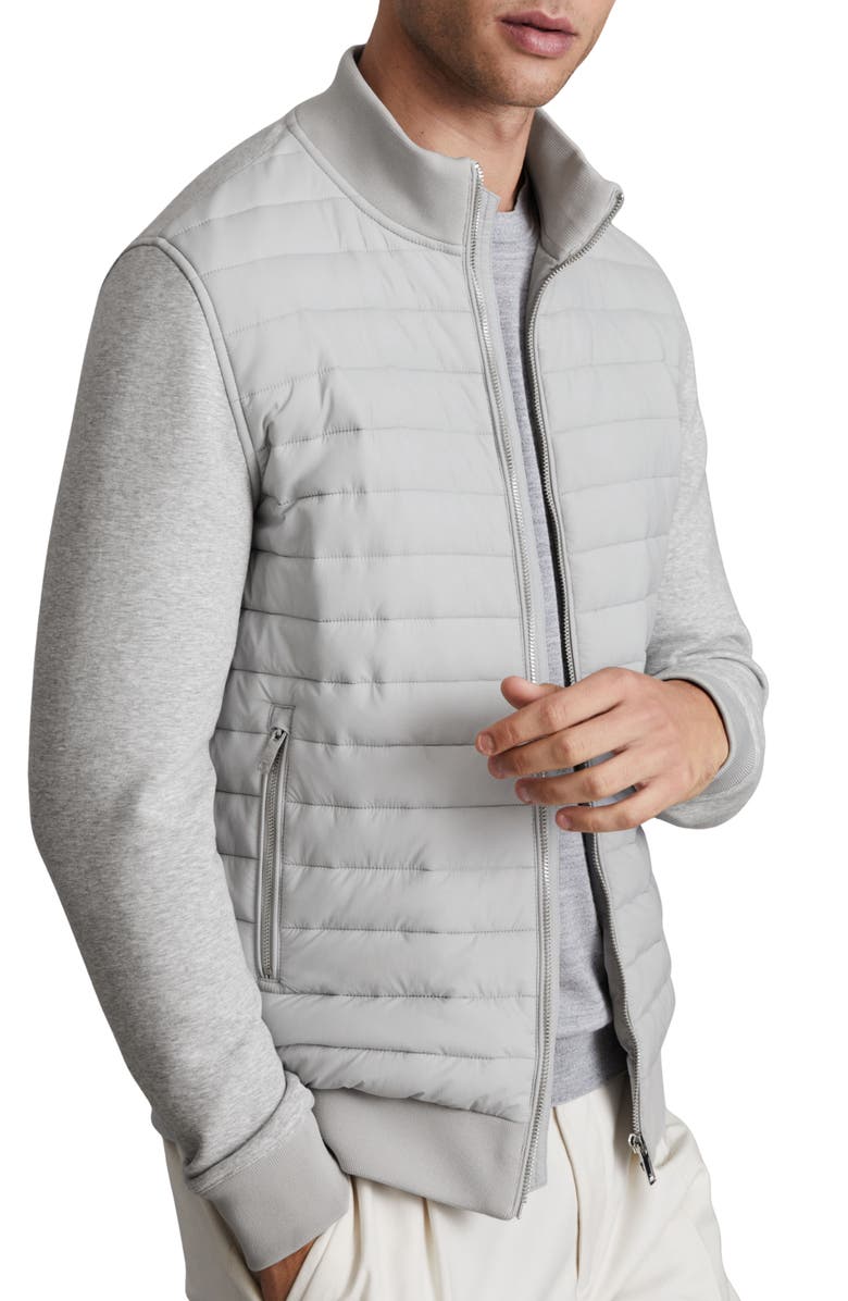 Reiss Freddie Quilted Knit Jacket, Main, color, Soft Grey Melange