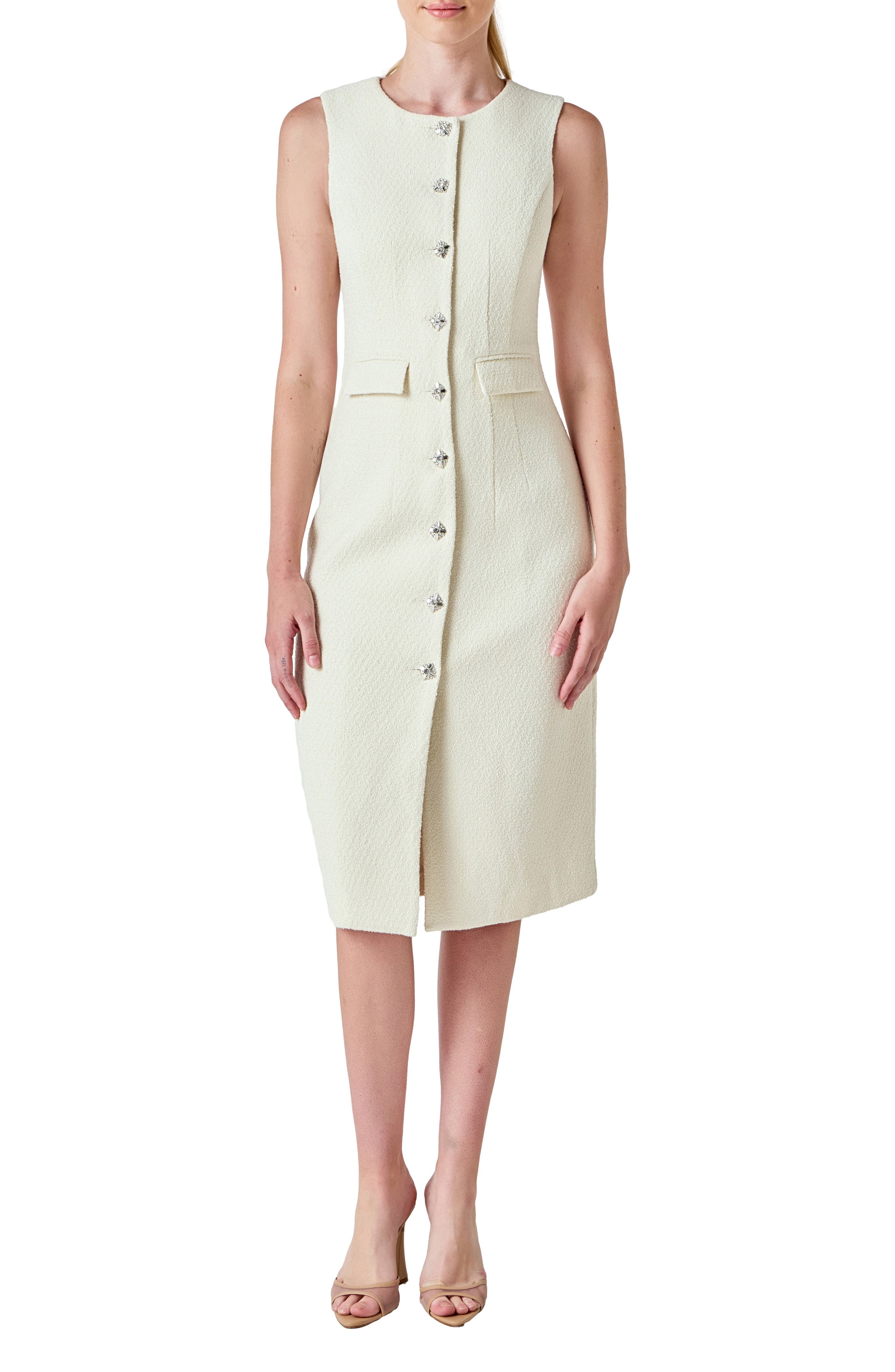 Endless Rose Sleeveless Tweed Midi Dress