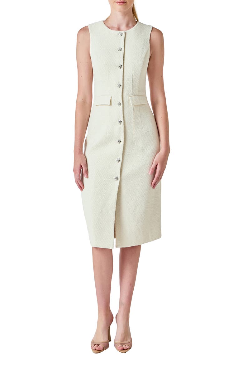 Sleeveless Tweed Midi Dress, Main, color, CREAM