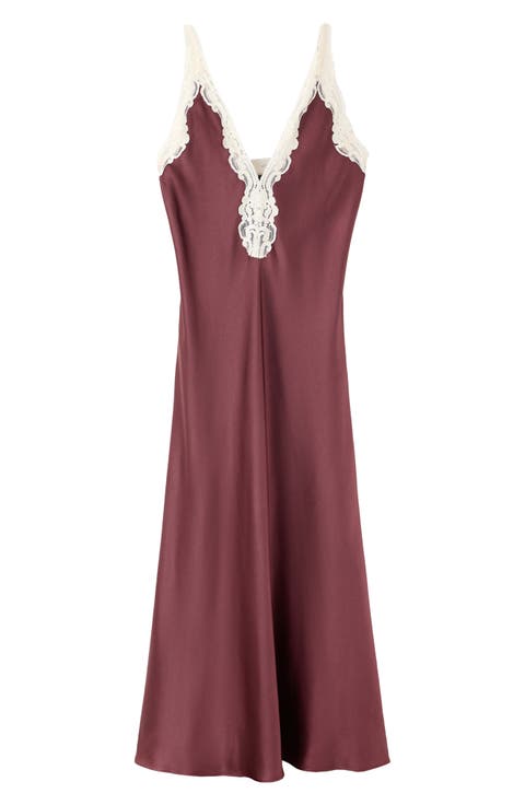 Lace Trim Satin Slipdress