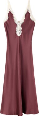 MANGO Lace Trim Satin Slipdress