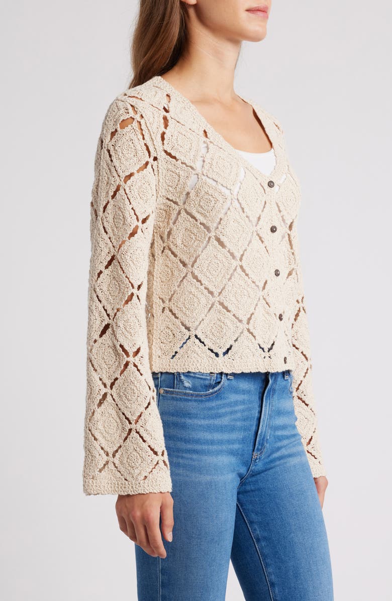 Bobeau Crochet Cardigan, Alternate, color, Light Oatmeal