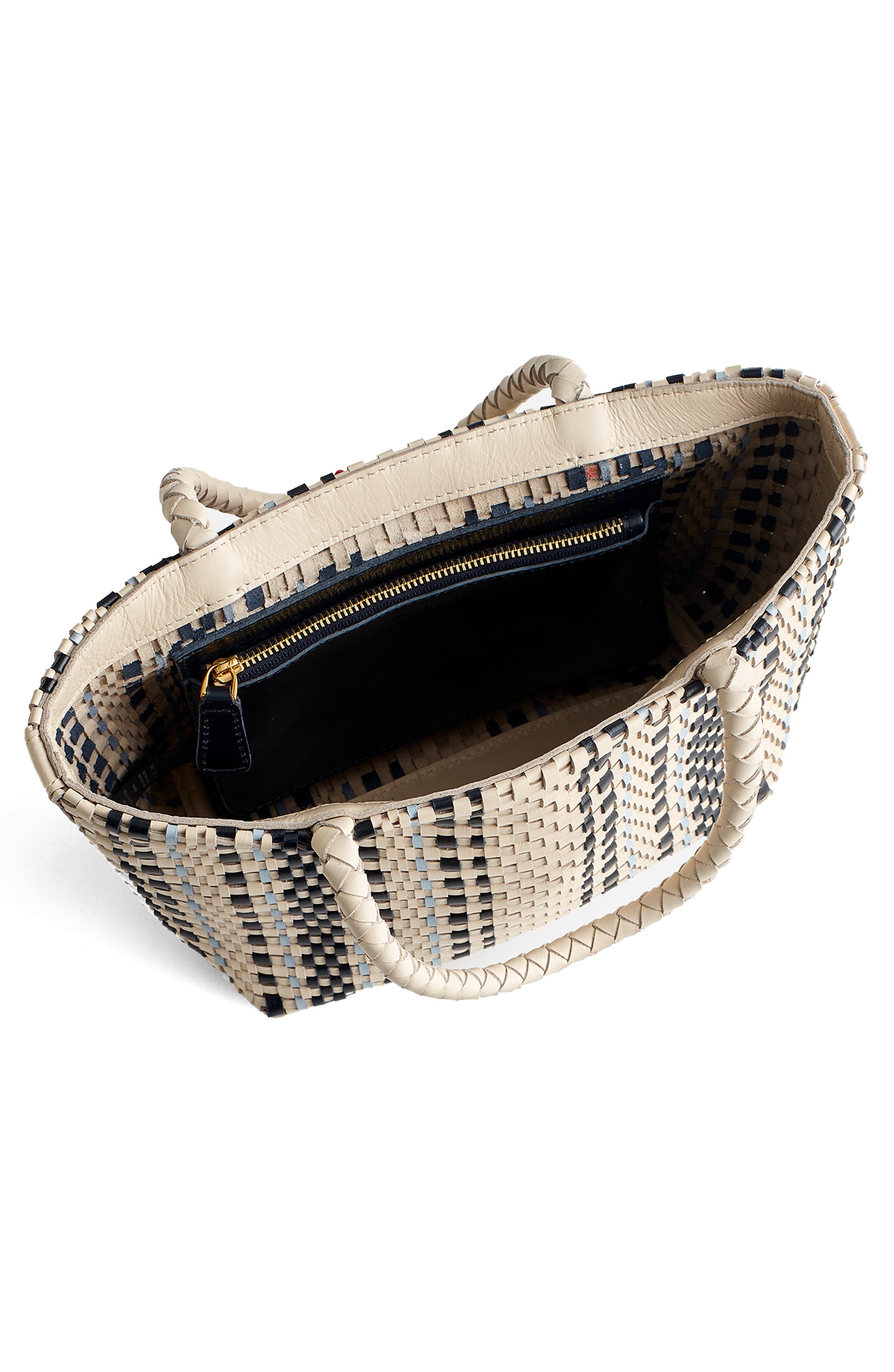 Madewell Leather Stripe Mini Woven Tote, Alternate, color, Alabaster Multi