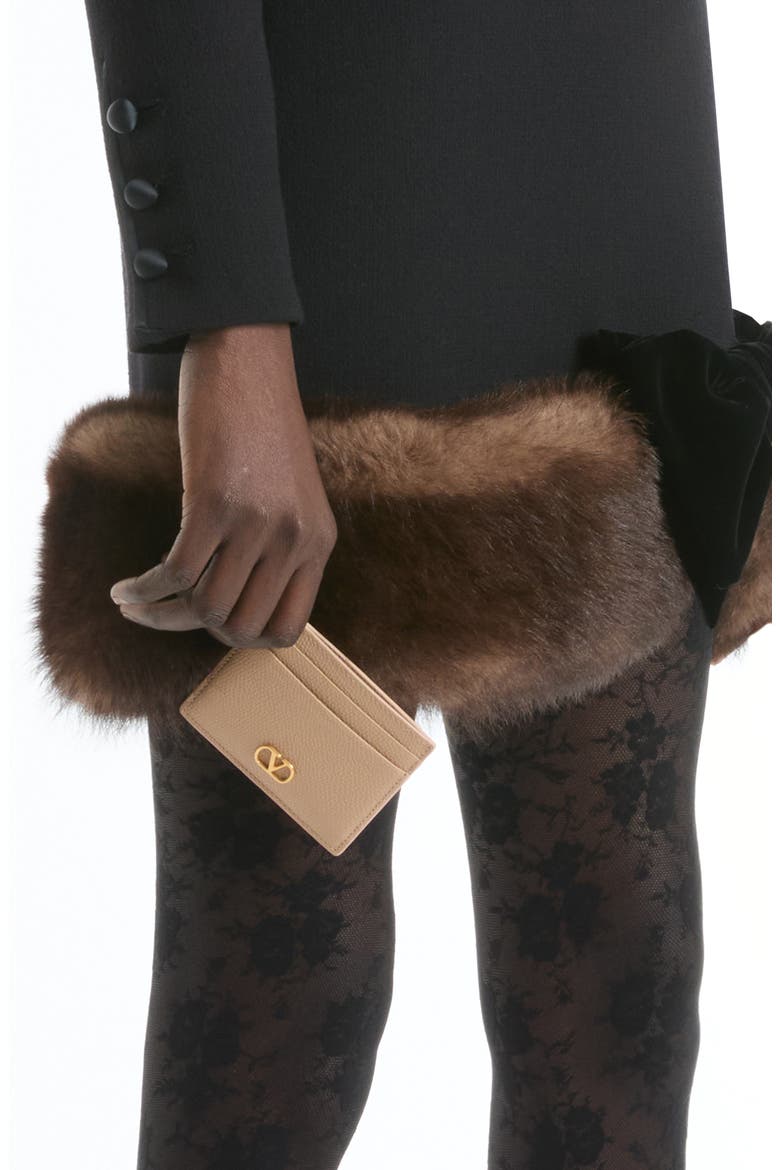 VLOGO Signature Leather Card Case, Alternate, color, ROSE SAND