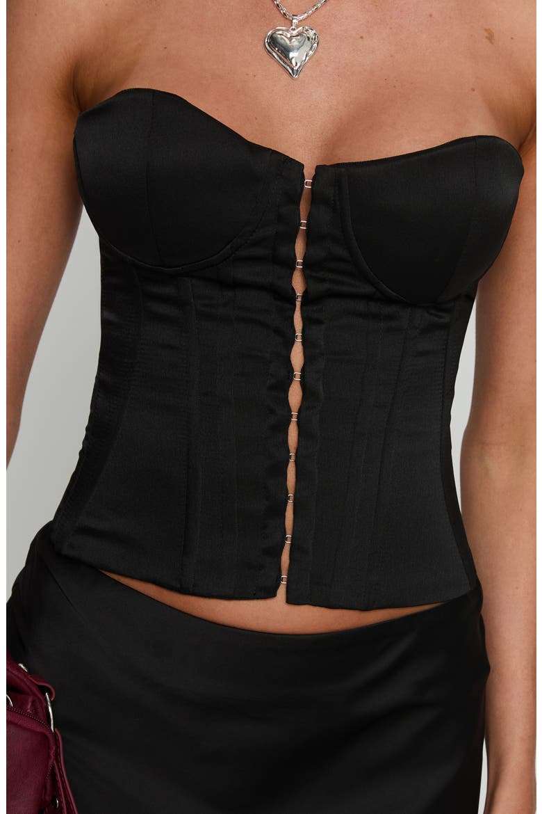 Afelia Lace-Up Strapless Corset Top, Alternate, color, BLACK