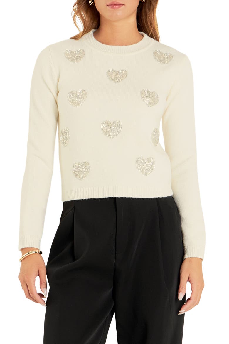 Silver Heart Sweater, Main, color, OFF WHITE
