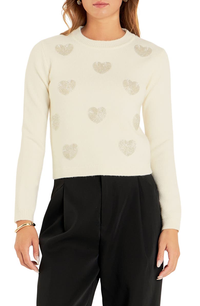 English Factory Silver Heart Sweater, Main, color,