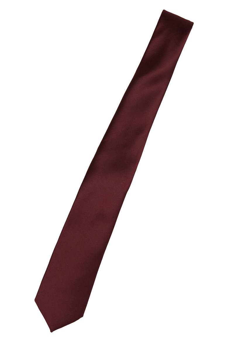 Men's Solid Satin Tie, Alternate, color, CABERNET