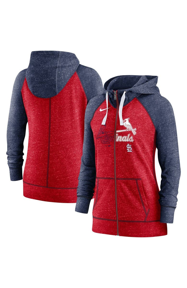 Nike Women's Nike Heather Red/Heather Navy St. Louis Cardinals Split Wordmark Gym Vintage Raglan Lightweight Full-Zip Hoodie, Main, color, Red