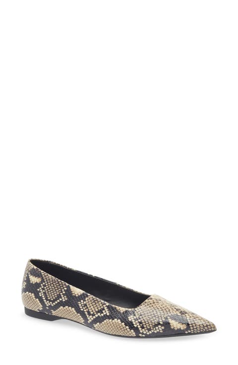 Hermine Snakeskin Print Leather Flat (Women)