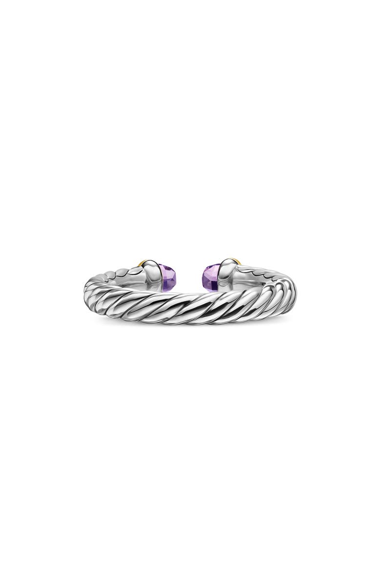 David Yurman Petite Cable Open Ring in Sterling Silver with 14K Yellow Gold, 3.4mm, Alternate, color, Amethyst