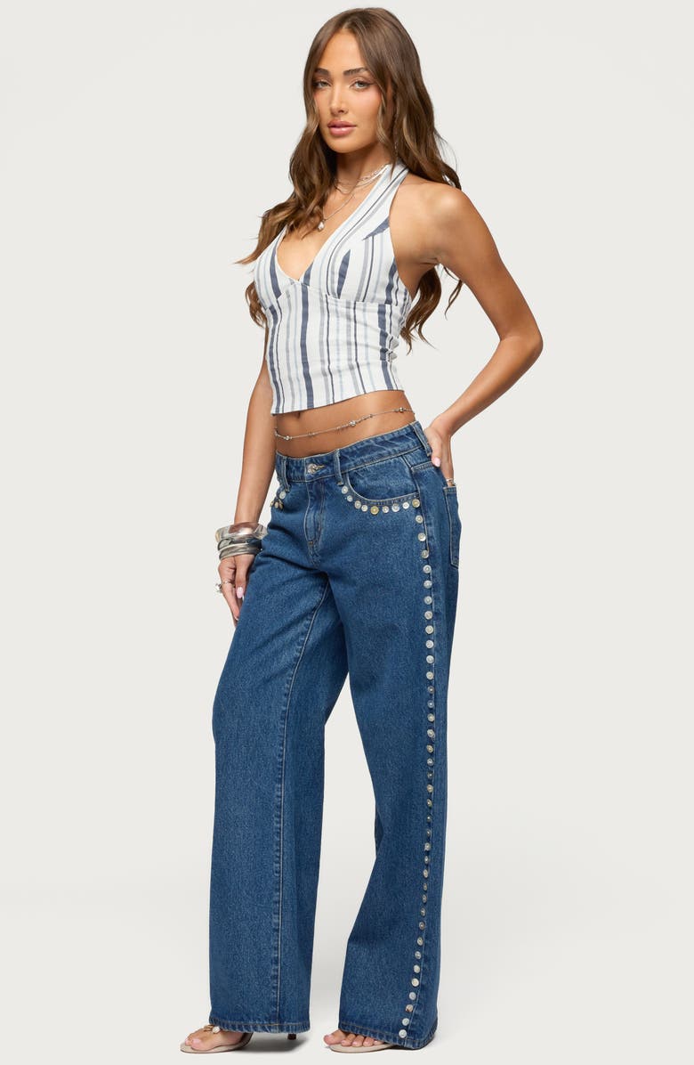 EDIKTED Sofey Stripe Denim Halter Top, Alternate, color,