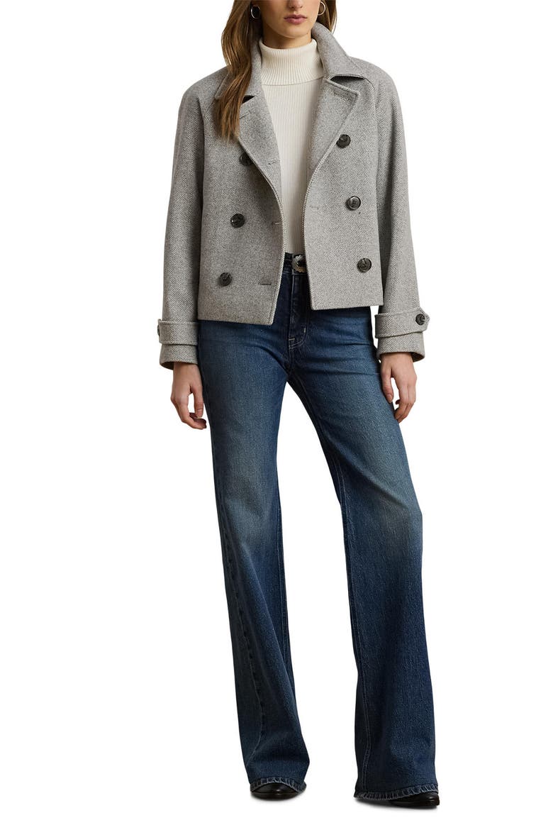 Herringbone Crop Wool Blend Peacoat, Alternate, color, GREY CREAM HERRINGBONE