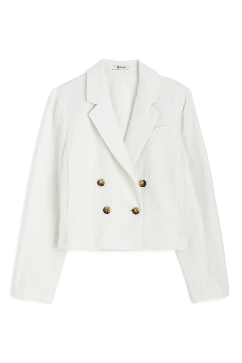 Crop Double Breasted Linen Blazer, Alternate, color, SALT