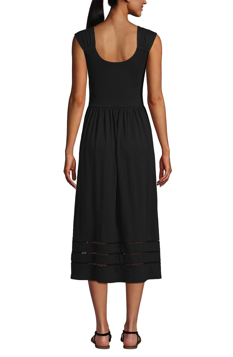 Lands' End Slub Cap Sleeve Shirred Skirt Midi Dress, Alternate, color, Black