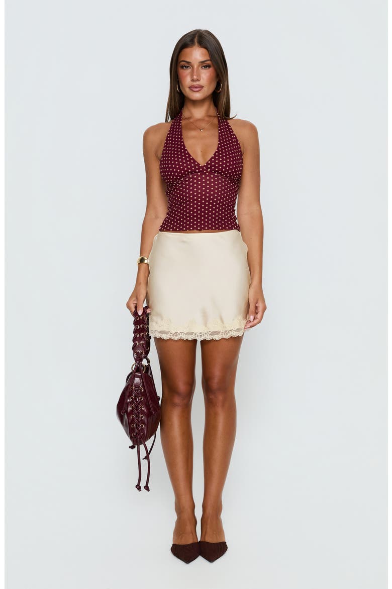 Brandey Lace Trim Satin Miniskirt, Alternate, color, CREAM