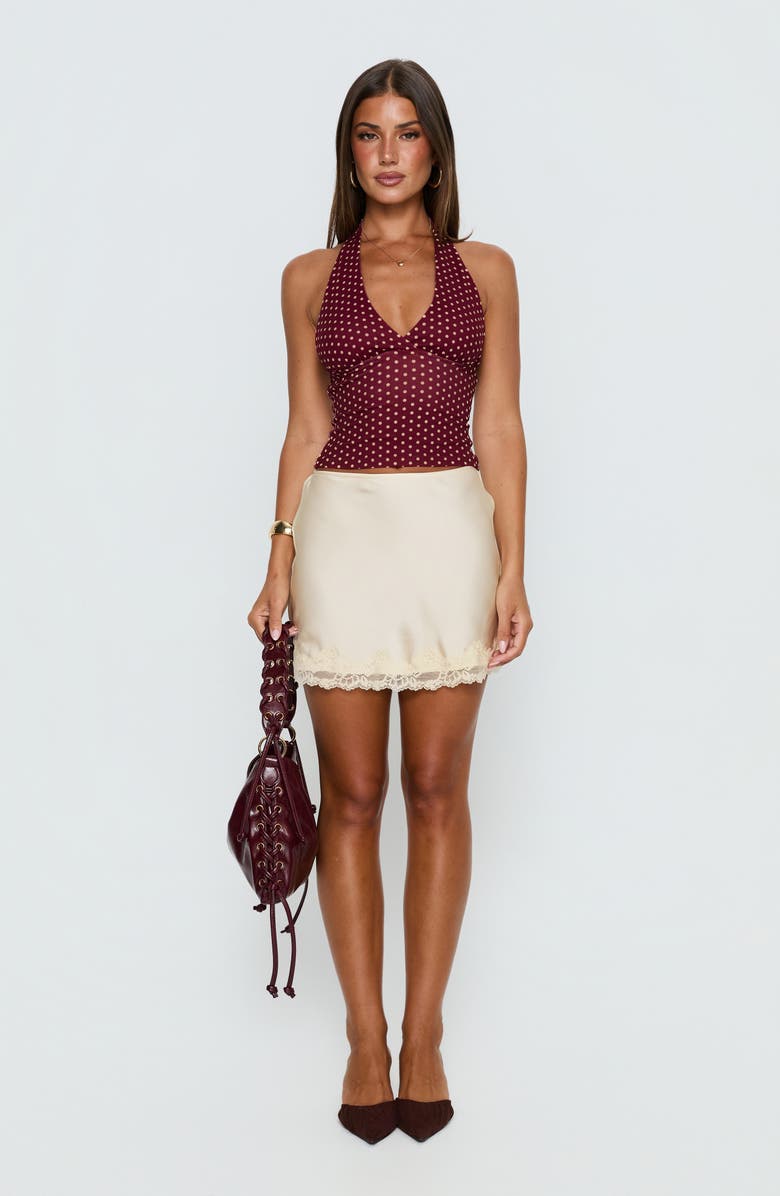 Princess Polly Brandey Lace Trim Satin Miniskirt, Alternate, color, 