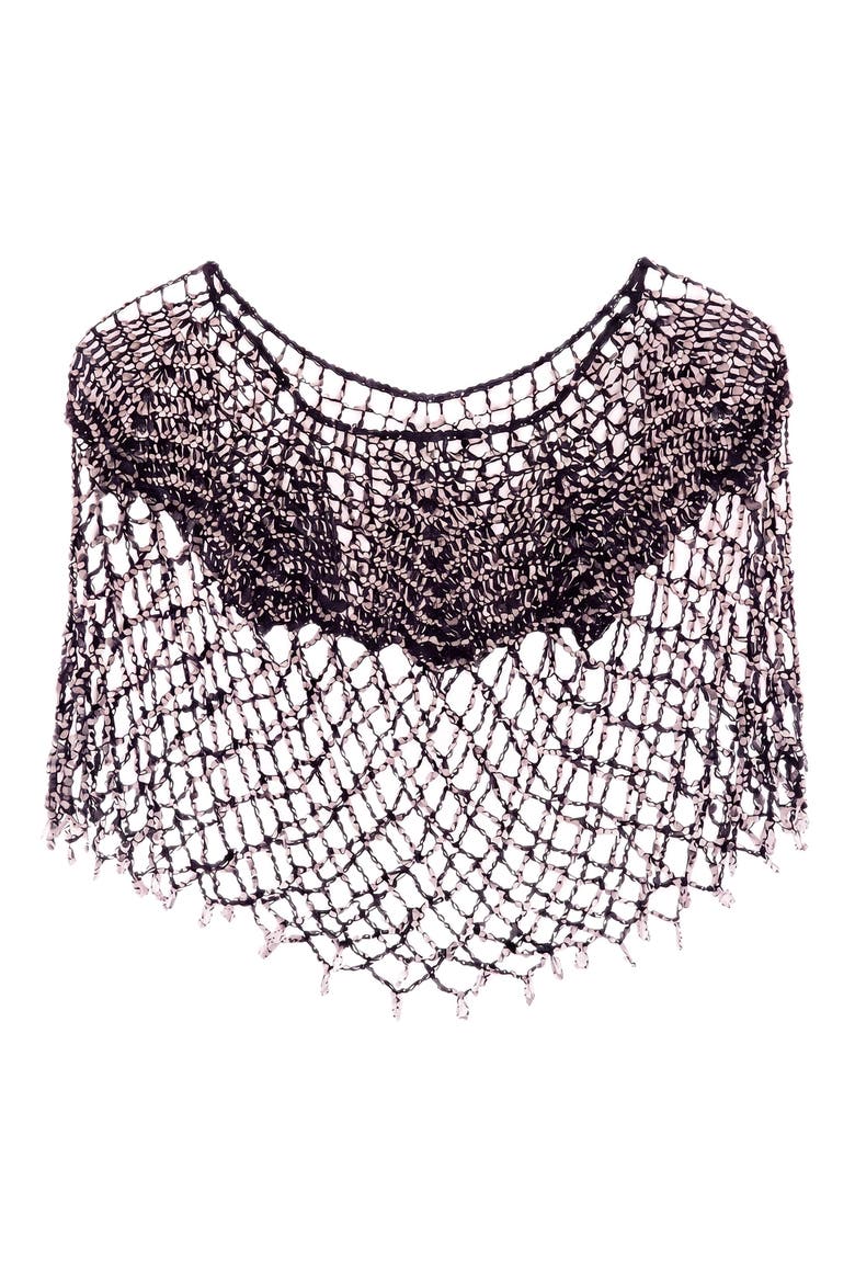 Beaded Capelet, Alternate, color, BLACK
